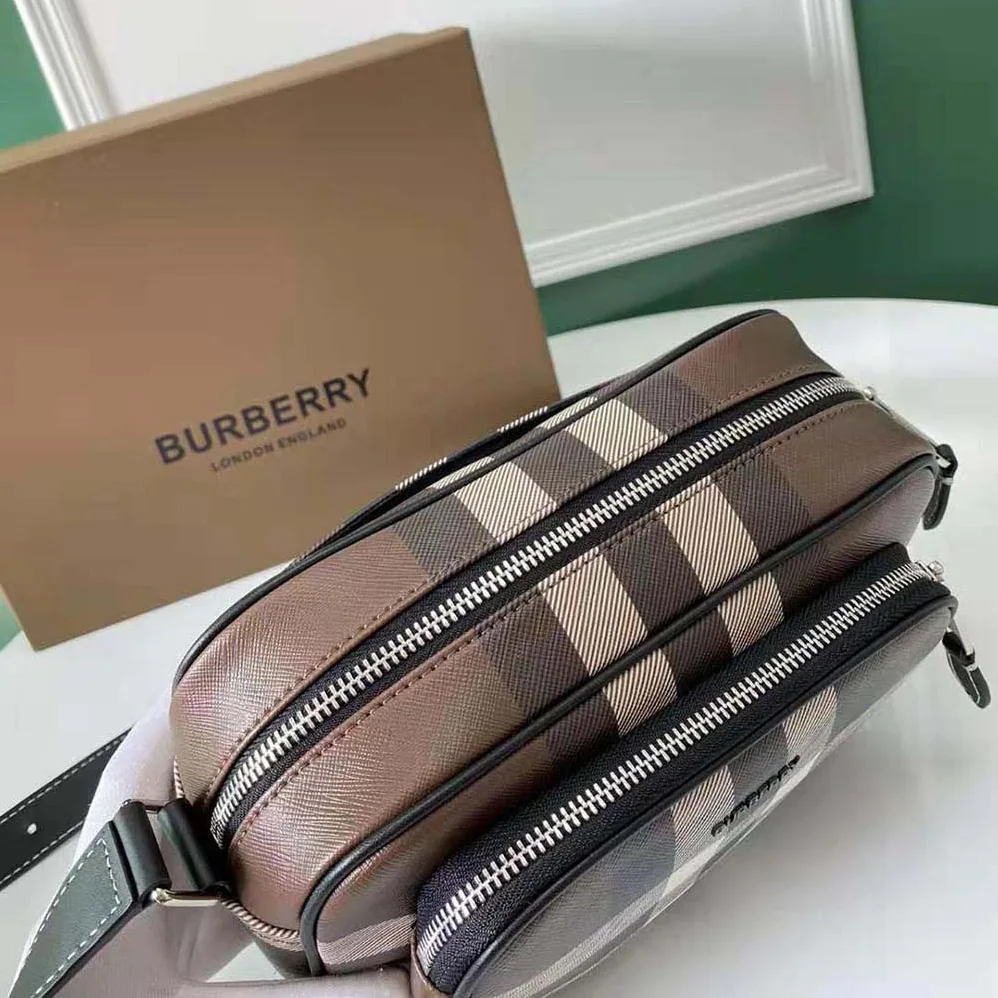 Burberry Check Crossbody Bag in Calf Leather for Men in Brown