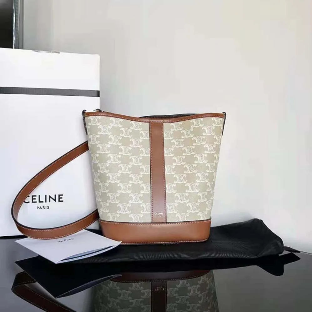 Celine Small Bucket Cuir Triomphe in Triomphe Canvas and Calfskin for Women
