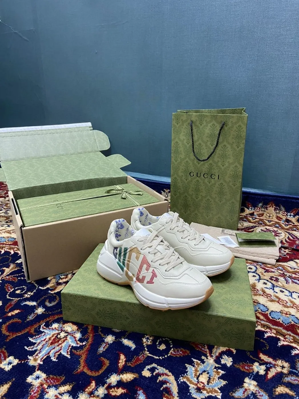 Gucci Rhyton Sneakers With Glitter White Ivory for Men