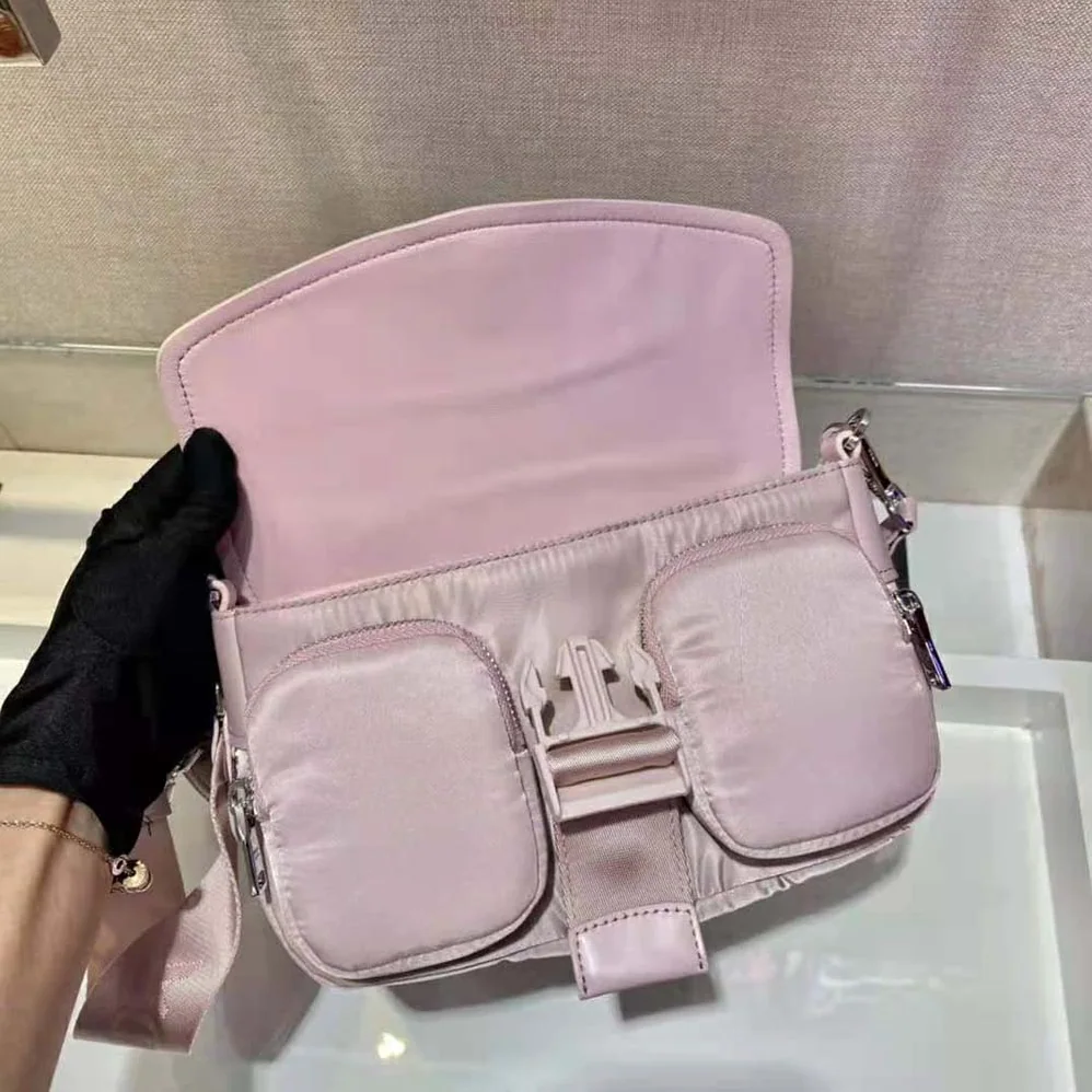 Prada Pocket Nylon and Brushed Leather Bag for Women in Pink Prada Pocket Nylon and Brushed Leather Bag for Women in Pink