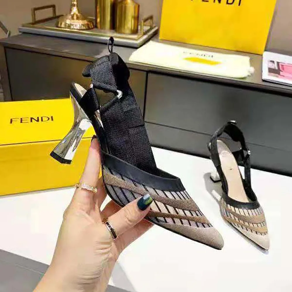 Fendi Colibri Black Micromesh High for Women in Heeled Slingbacks