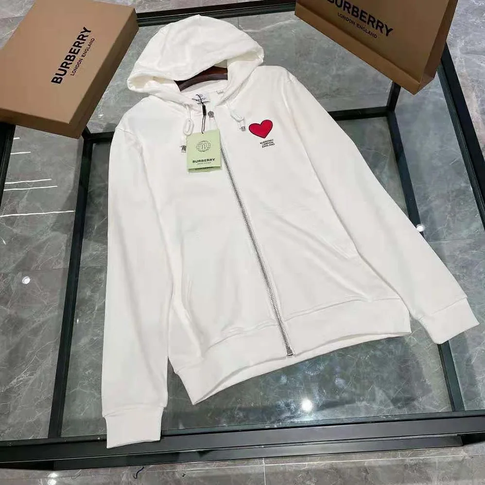 Burberry Heart Motif Cotton Hooded Top for Men in White