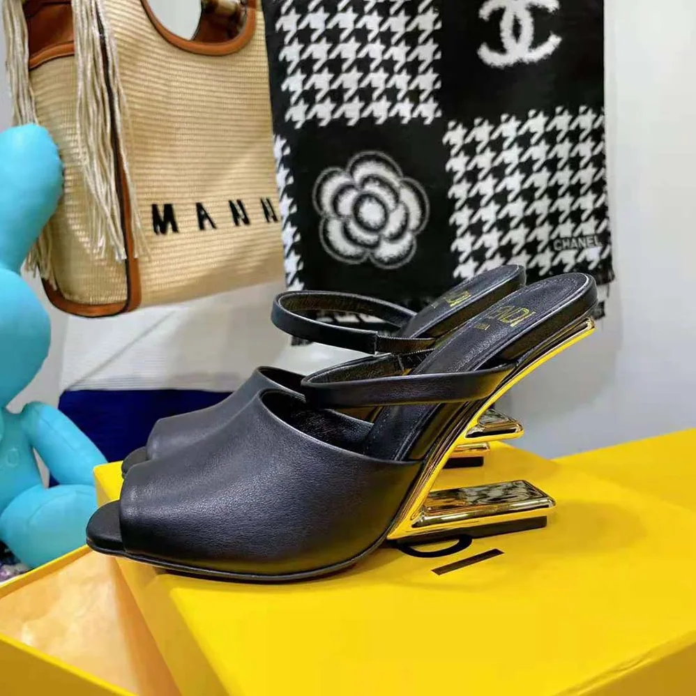 Fendi First Black Leather High for Women in Heeled Sandals Fendi First Black Leather High for Women in Heeled Sandals