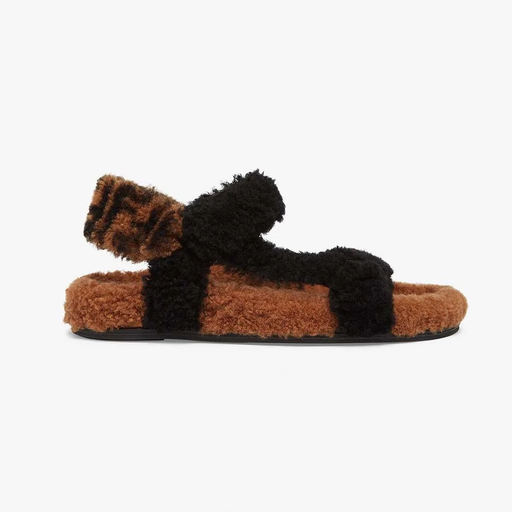 Fendi Feel Black Sheepskin Sandals for Women Fendi Feel Black Sheepskin Sandals for Women