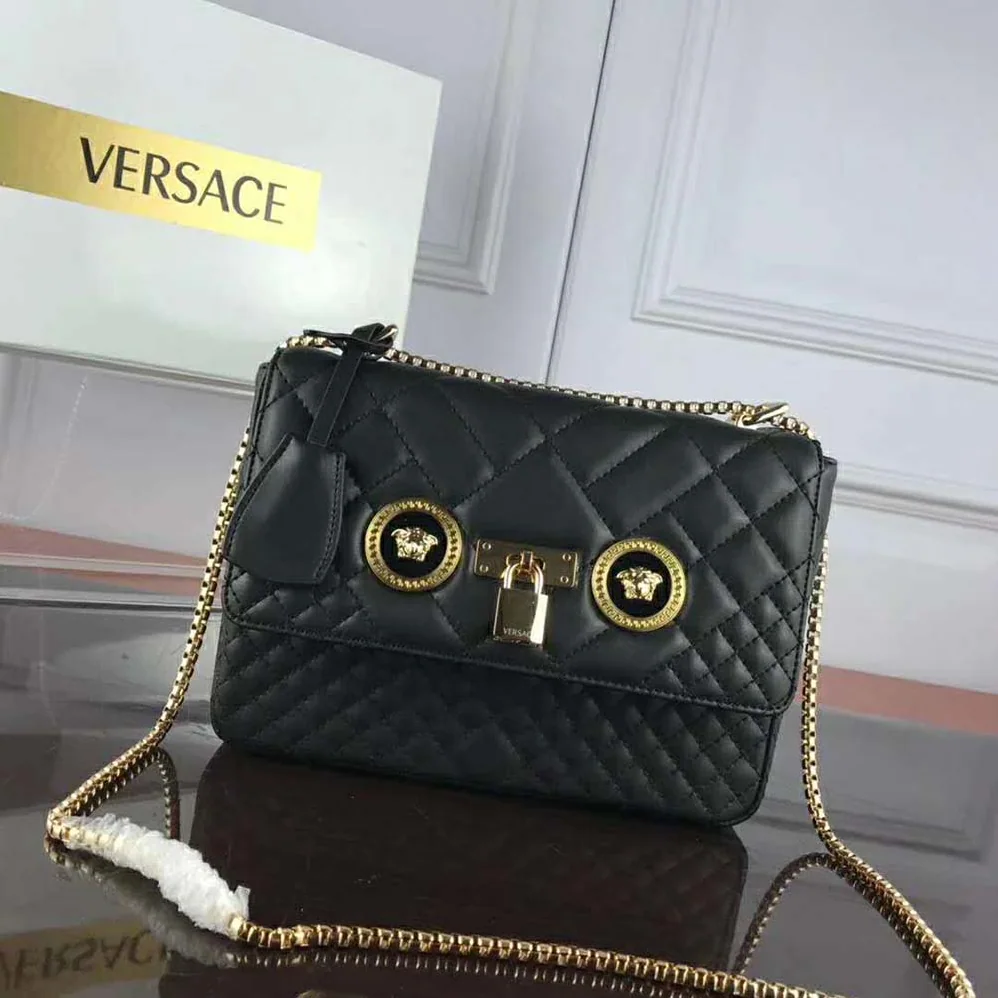 Versace Small Quilted Icon Shoulder Bag Nappa Leather for Women in Black