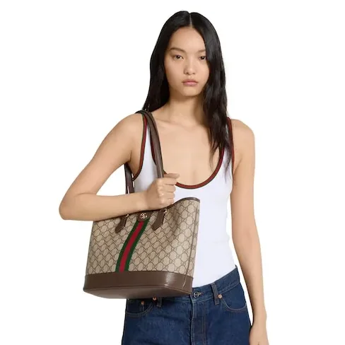 Gucci Ophidia Medium Tote Bag / Beige/ Dark Brown Gold Hardware Gucci Ophidia Medium Tote Bag / Beige/ Dark Brown Gold Hardware