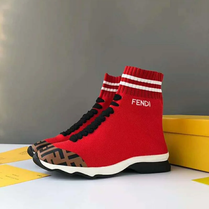 Fendi Shoes Pale Fabric Sneaker Boots for Women in Red