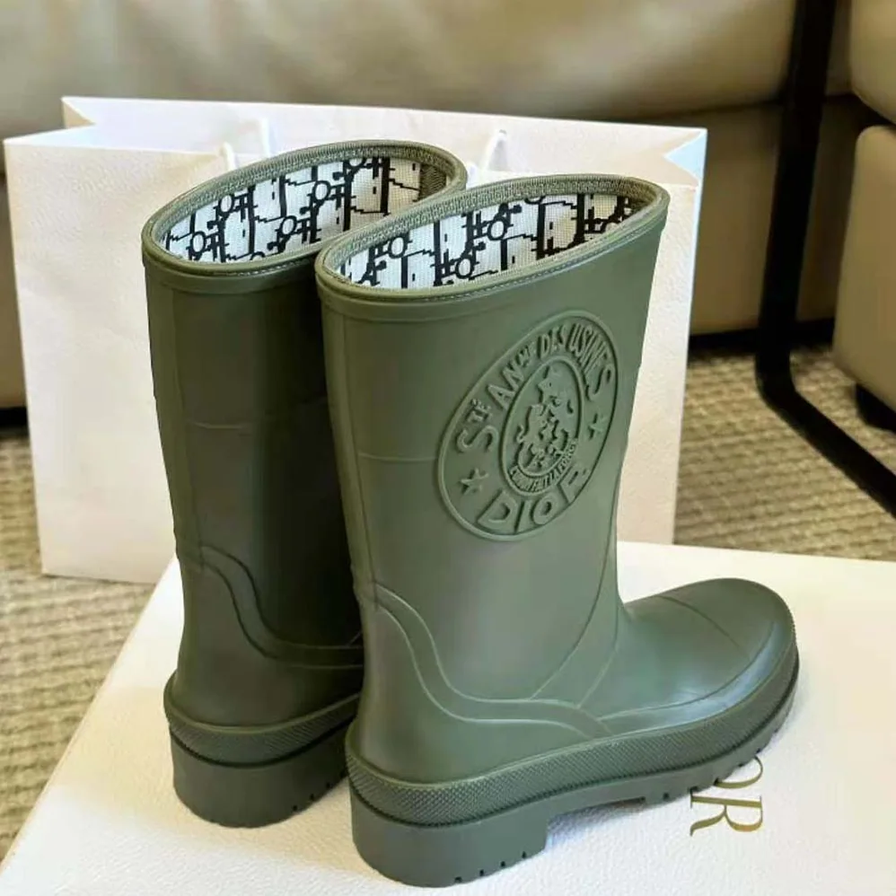 Dior Diorunion Rain Boot Khaki Rubber with Dior Union Motif for Women