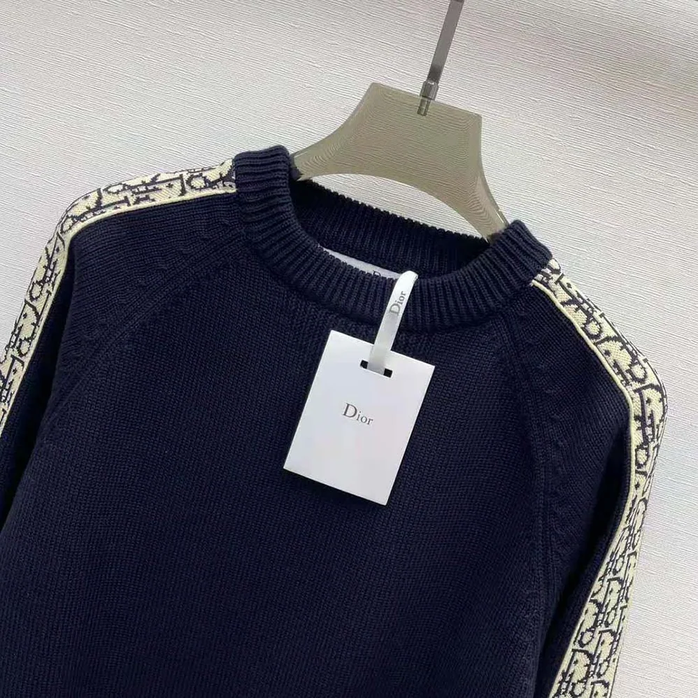 Dior Sweater with Dior Oblique Inserts Deep Blue Cotton Jersey for Men Dior Sweater with Dior Oblique Inserts Deep Blue Cotton Jersey for Men