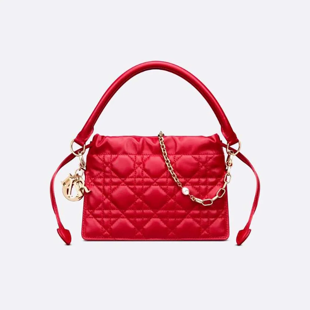 Dior Lady Dior Top Handle Drawstring Mini Bag Scarlet Red Cannage Lambskin for Women Dior Lady Dior Top Handle Drawstring Mini Bag Scarlet Red Cannage Lambskin for Women