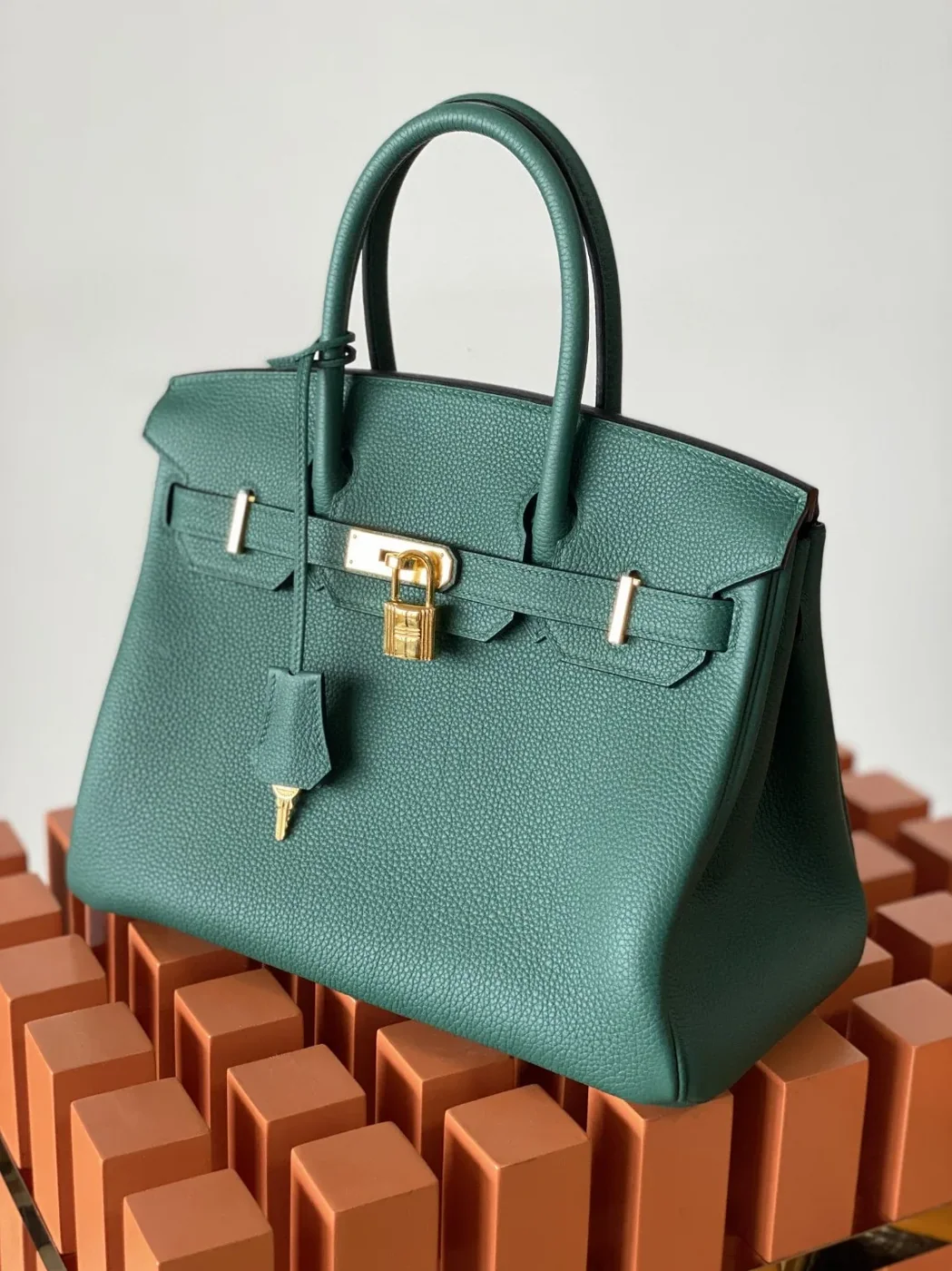Hermes Birkin Top Handle Bag / Nata Swift Dark Green Gold Hardware