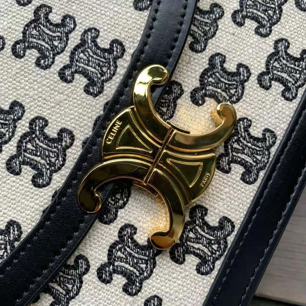 Celine Medium Triomphe Bag in Textile with Triomphe Embroidery and Calfskin for Women