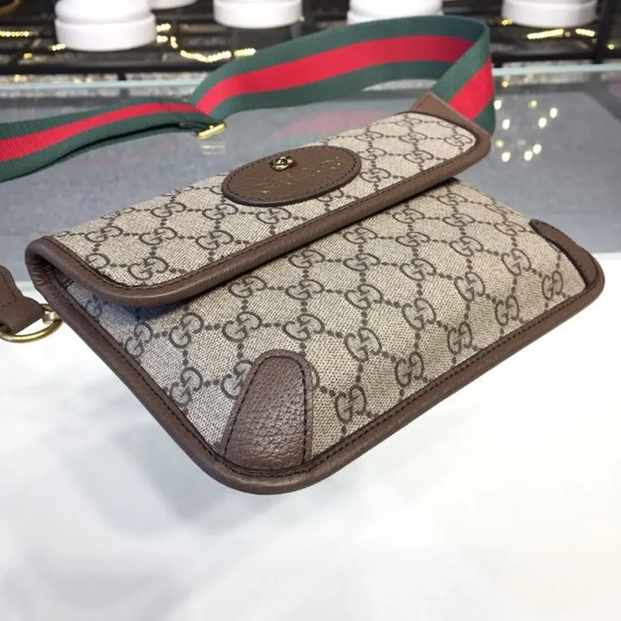 Gucci Neo Vintage Small Messenger Bag Beige/Ebony GG Supreme Canvas With Brown / Gucci Neo Vintage Small Messenger Bag Beige/Ebony GG Supreme Canvas With Brown /