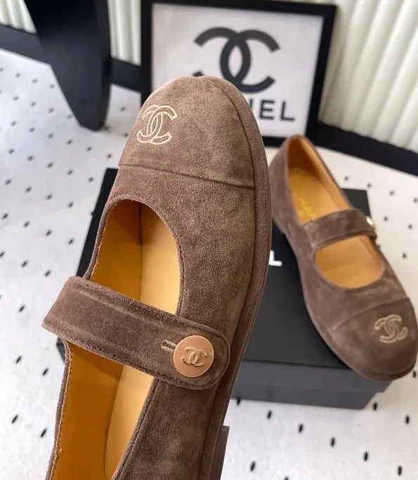 Chanel Mary Jane Flats Brown Suede