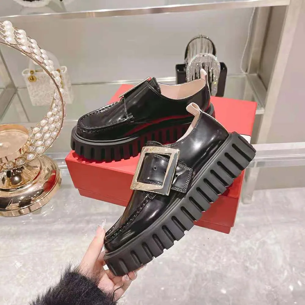 Roger Vivier Viv Go-Thick Metal Buckle Loafers in Patent Leather for Women in Black Roger Vivier Viv Go-Thick Metal Buckle Loafers in Patent Leather for Women in Black