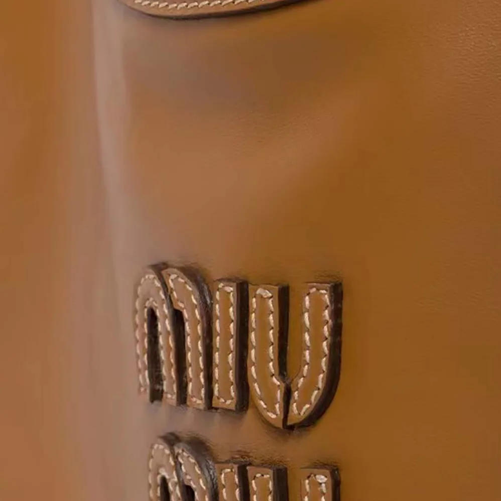 Miu Miu IVY Leather Bag with Leather Lettering Logo for Women in Brown