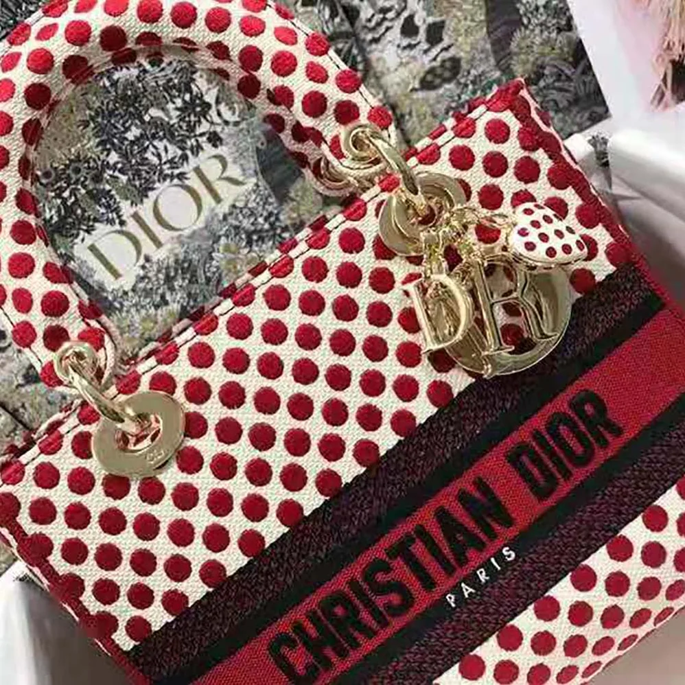Dior Medium Lady D-Lite Dioramour Bag Red Dior Dots Embroidery Dior Medium Lady D-Lite Dioramour Bag Red Dior Dots Embroidery