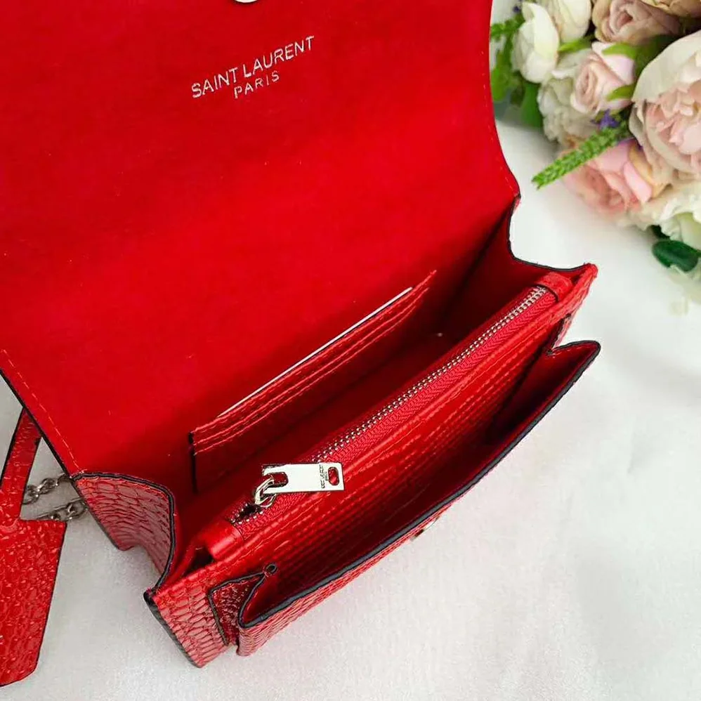 Saint Laurent YSL Sunset Medium Crocodile Embossed Shiny for Women in Red