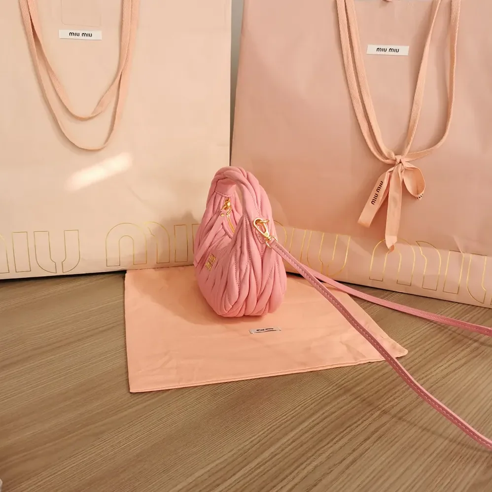 Miu Miu Wander Matelassé Nappa Leather Hobo Mini-Bag for Women in Pink