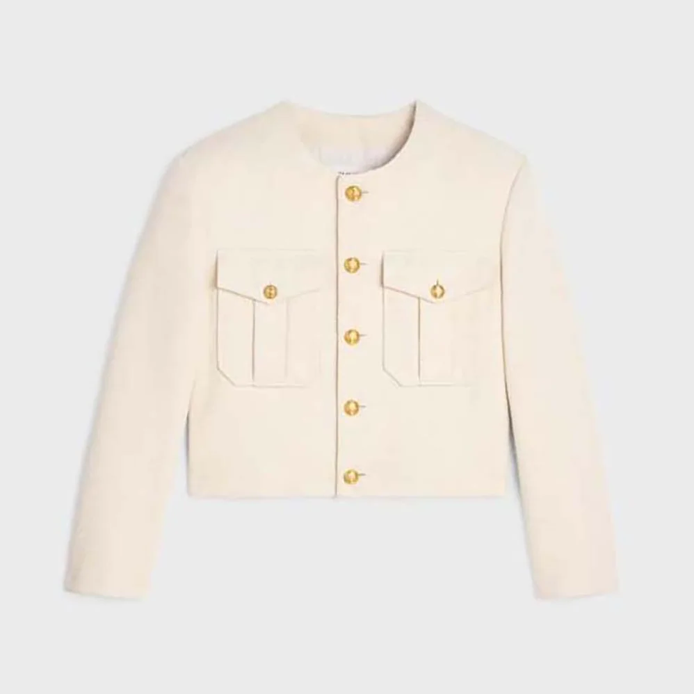 Celine Cropped Military Jacket in Silk Rush for Women in Beige
