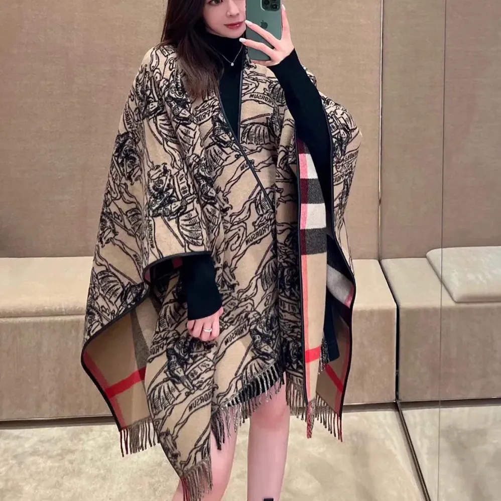 Burberry Reversible EKD Check Wool Cape for Women in Brown
