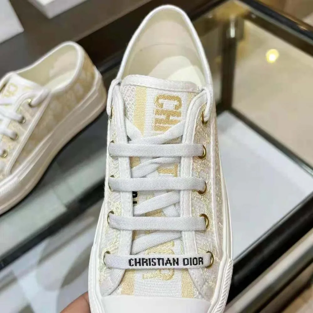 Dior Walk'N'Dior Platform Sneaker Gold-Tone Dior Oblique Cotton with Metallic Thread Embroidery for Women