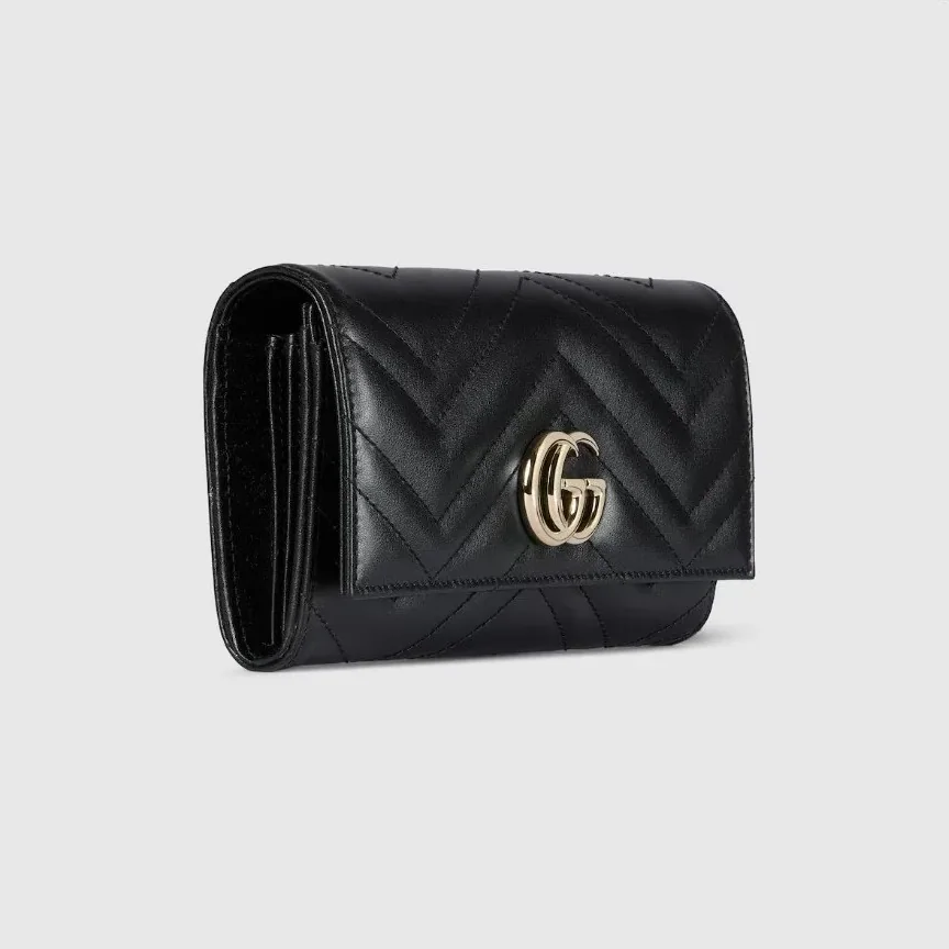 Gucci GG Marmont Continental Wallet in Black Gold Hardware