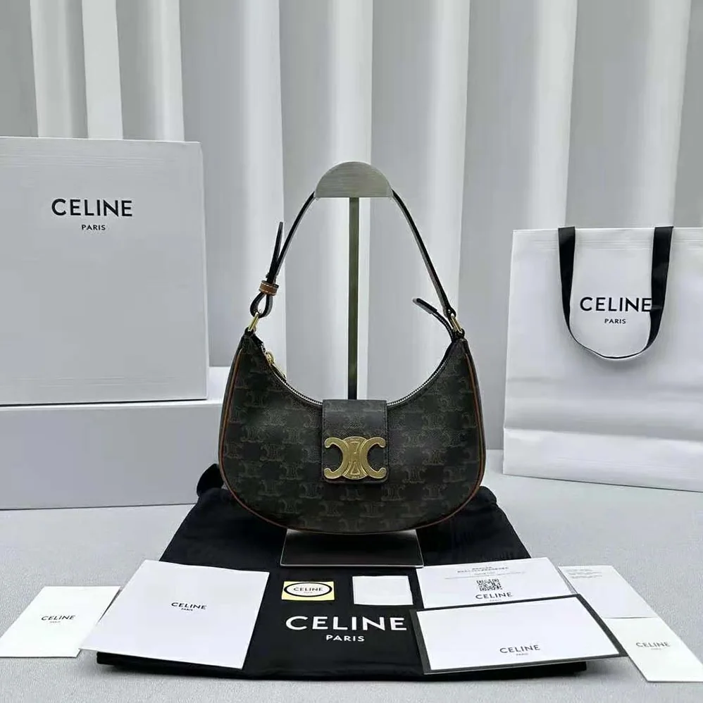 Celine Ava Triomphe Soft Bag in Triomphe Canvas and Calfskin for Women