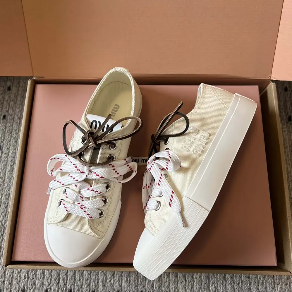 Miu Miu Washed Denim Sneakers for Women in White