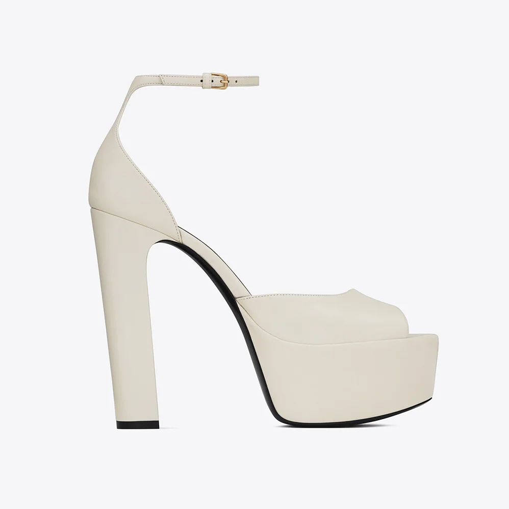 Saint Laurent YSL Jodie Platform Sandals in Smooth Leather for Women in White Saint Laurent YSL Jodie Platform Sandals in Smooth Leather for Women in White