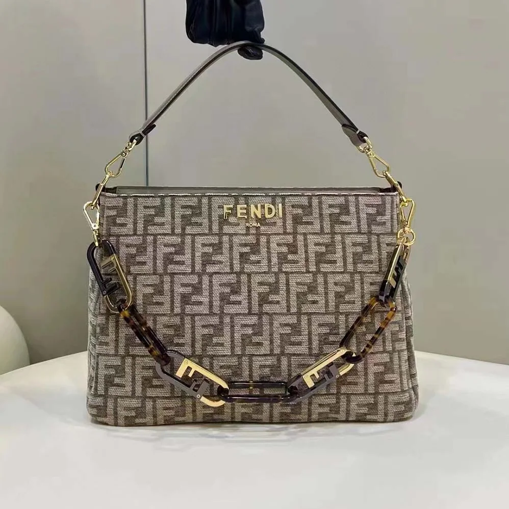 Fendi O'Lock Zip Dark Grey Tapestry Fabric Bag for Women Fendi O'Lock Zip Dark Grey Tapestry Fabric Bag for Women