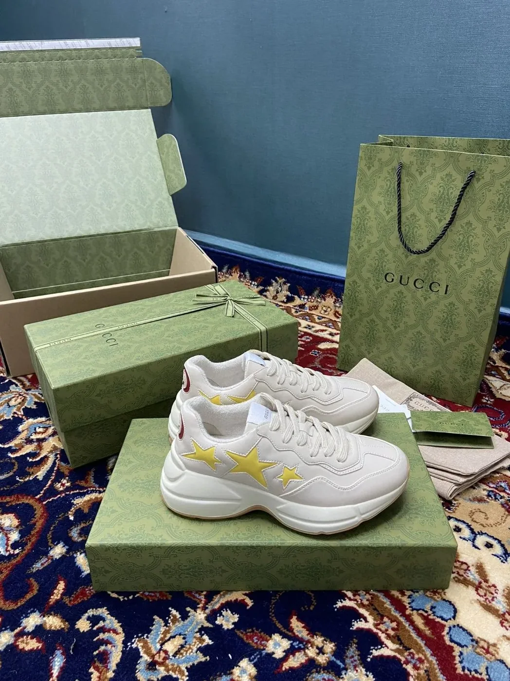 Gucci Rhyton Sneaker With Stars White for Men