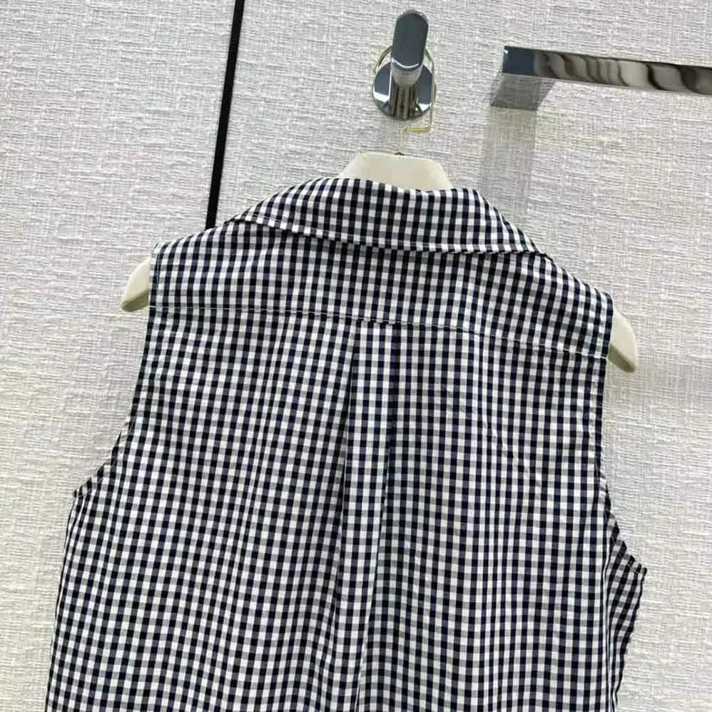 Dior Sleeveless Blouse Navy Blue D for Women in Little Vichy Silk Canvas Dior Sleeveless Blouse Navy Blue D for Women in Little Vichy Silk Canvas