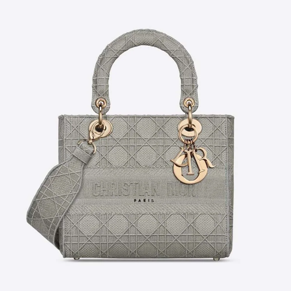 Dior Medium Lady D-Lite Bag Cannage Embroidery in Silver Dior Medium Lady D-Lite Bag Cannage Embroidery in Silver