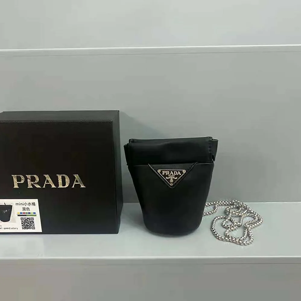 Prada Nappa Leather Mini-pouch with Necklace for Women in Black