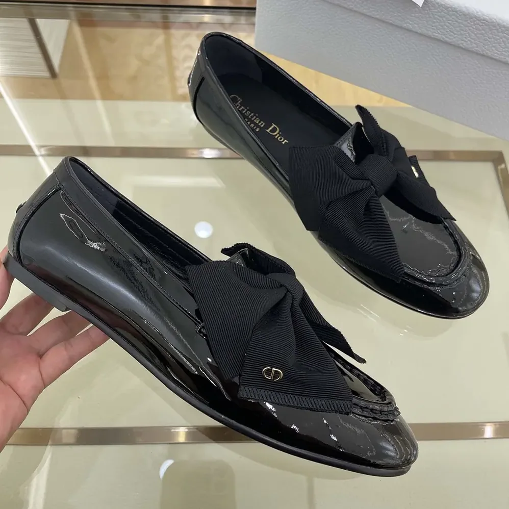 Dior Diorissimo Loafer Black Patent Calfskin and Grosgrain for Women Dior Diorissimo Loafer Black Patent Calfskin and Grosgrain for Women
