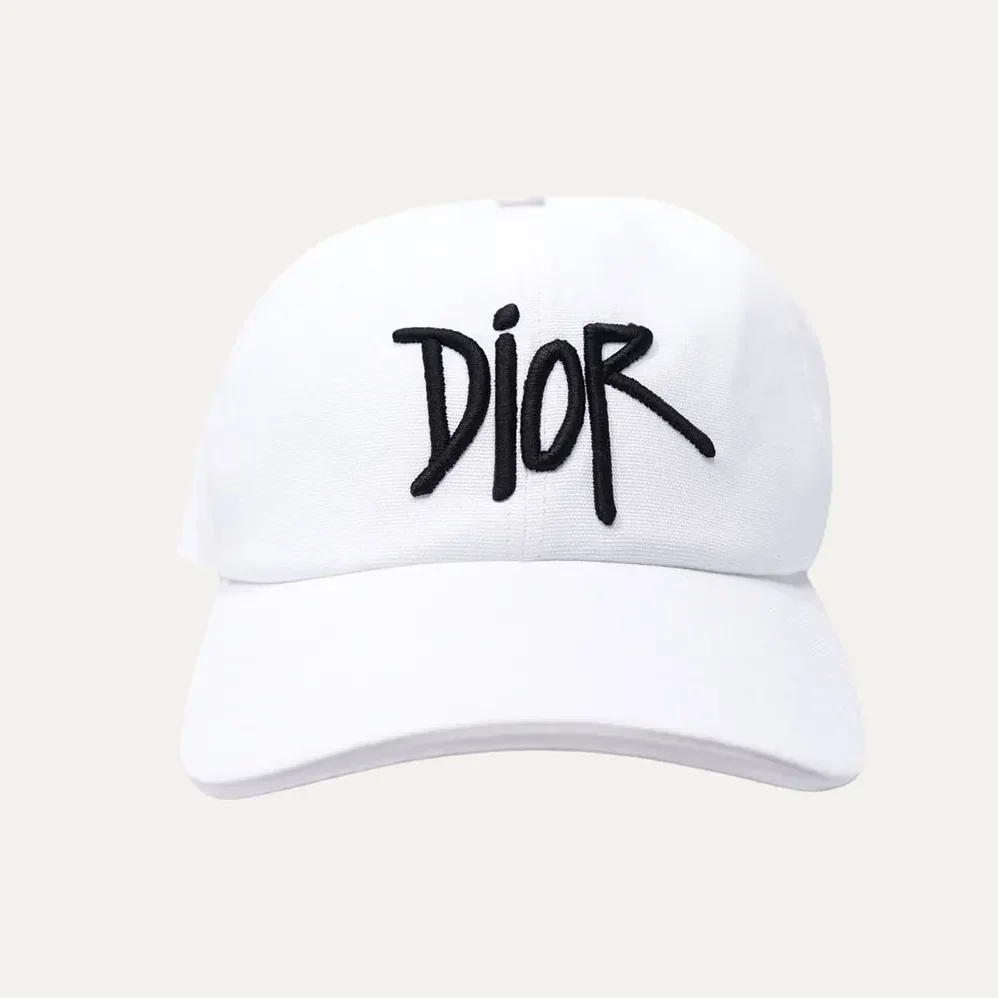 Dior Stussy Embroidered Logo Hat White Cotton Canvas for Unisex