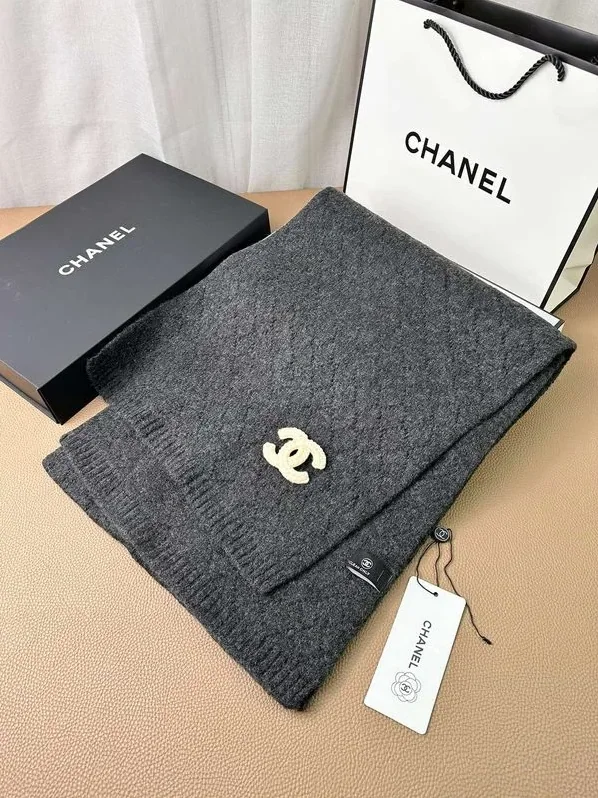 Chanel Double C Pattern Cashmere Scarf Black Chanel Double C Pattern Cashmere Scarf Black