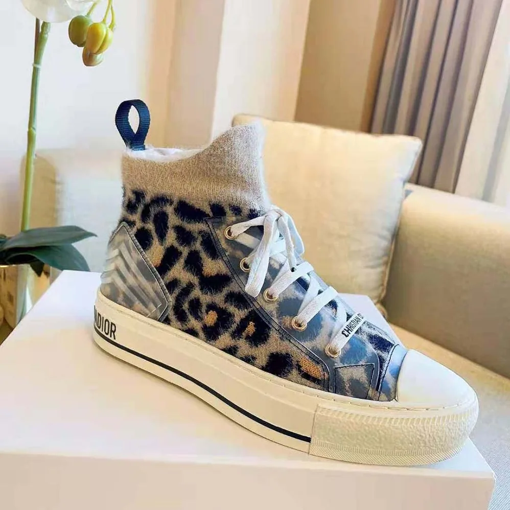 Dior Walk'n'Dior Sneaker Fur-Effect Knit Printed with Beige Multicolor Mizza Pattern for Women Dior Walk'n'Dior Sneaker Fur-Effect Knit Printed with Beige Multicolor Mizza Pattern for Women