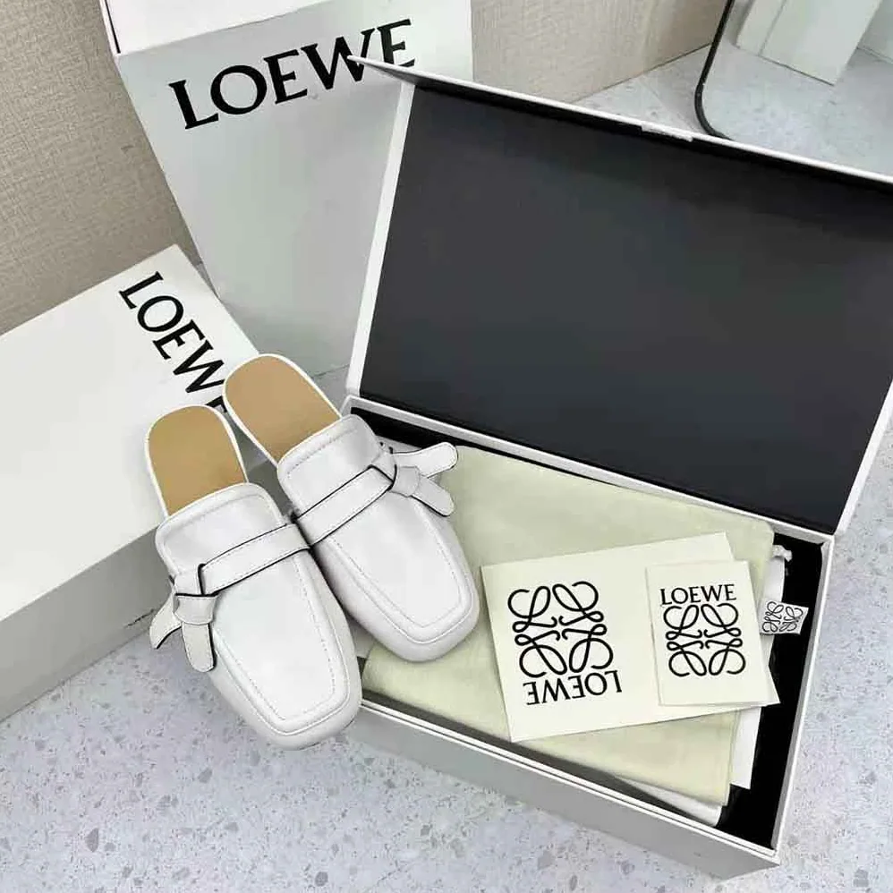 Loewe Gate Flat Mule in Calfskin for Women in White