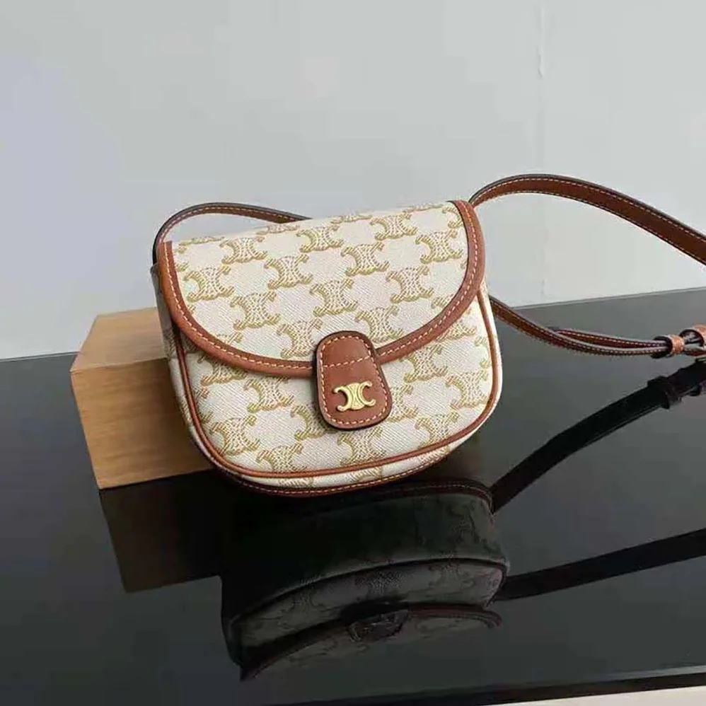 Celine Mini Besace in Triomphe Canvas and Calfskin for Women in White Celine Mini Besace in Triomphe Canvas and Calfskin for Women in White