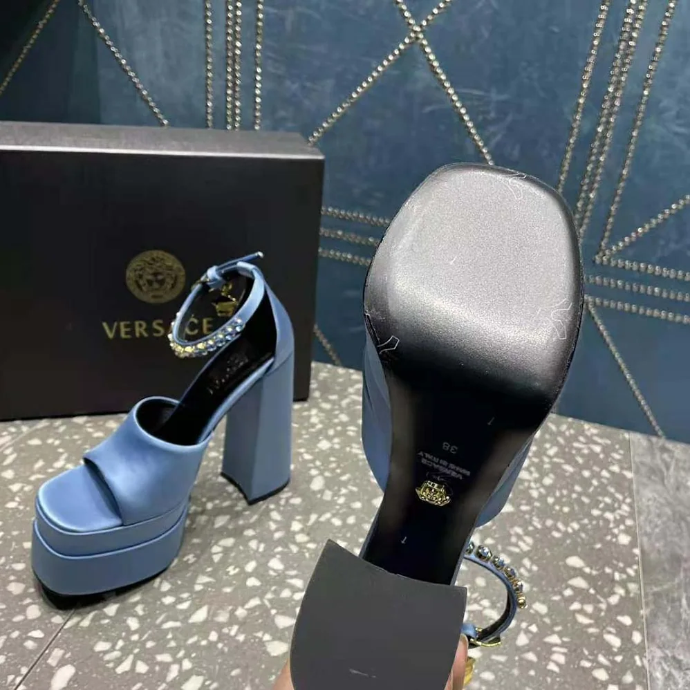 Versace Medusa Aevitas Platform Sandals for Women in Blue