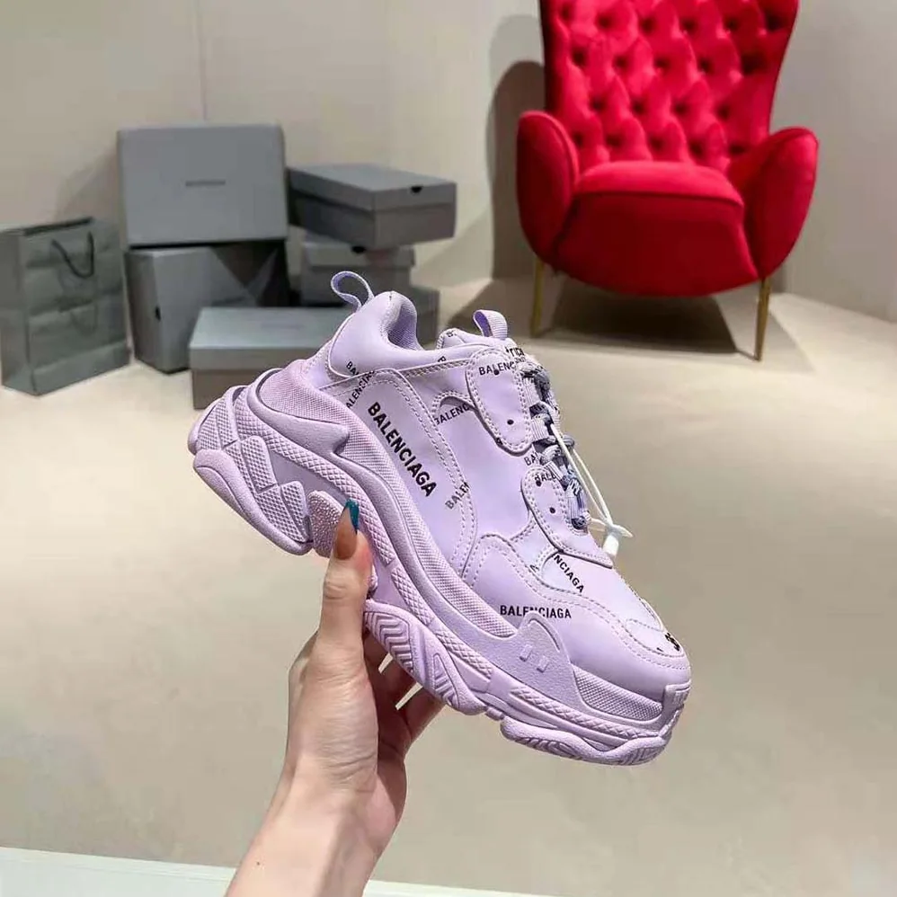 Balenciaga Triple S Sneaker Allover Logo in Lilac Purple and Black Technical Material for Unisex