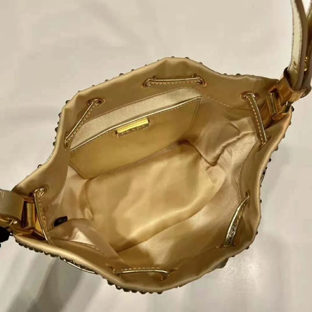Prada Satin Mini-Bag with Crystals for Women in Gold Prada Satin Mini-Bag with Crystals for Women in Gold