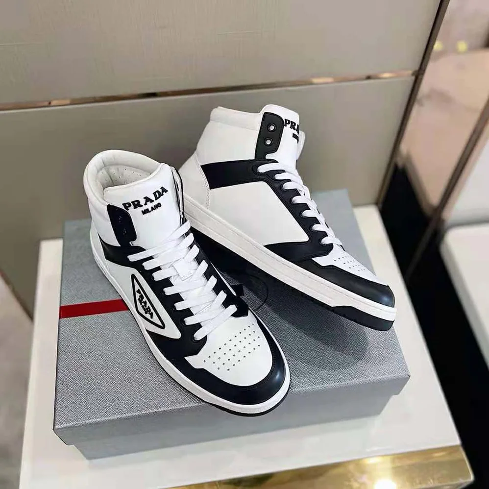 Prada Sporty Leather High-Top Sneakers for Men in Black