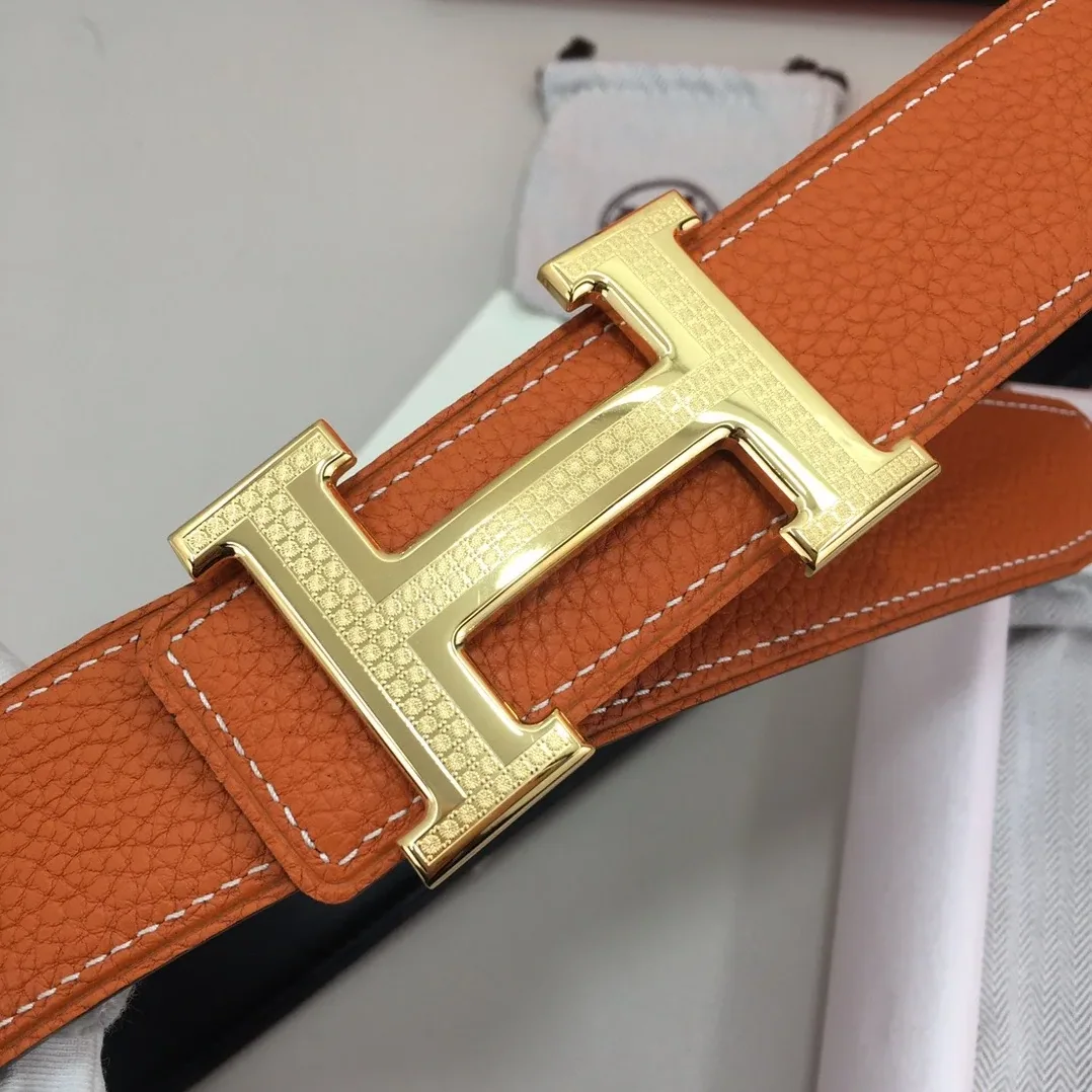 Hermes H Guillochee Belt Buckle & Reversible Orange