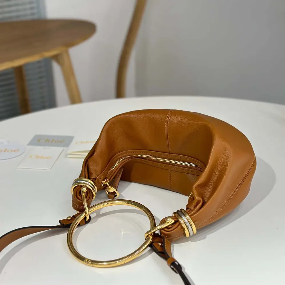 Chloe Small Bracelet Hobo Bag in Grained Leather for Women in Brown