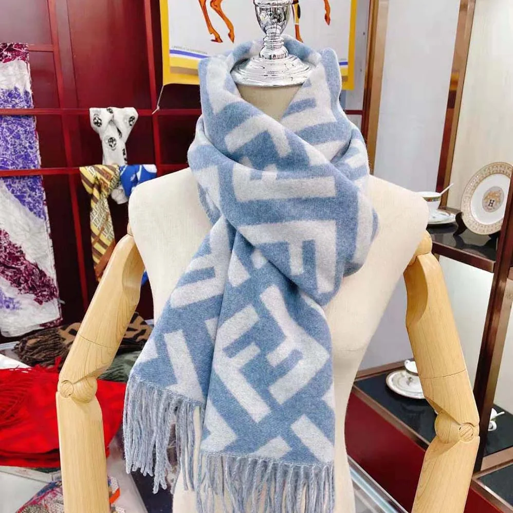 Fendi FF Scarf Light Blue Cashmere Scarf for Women Fendi FF Scarf Light Blue Cashmere Scarf for Women