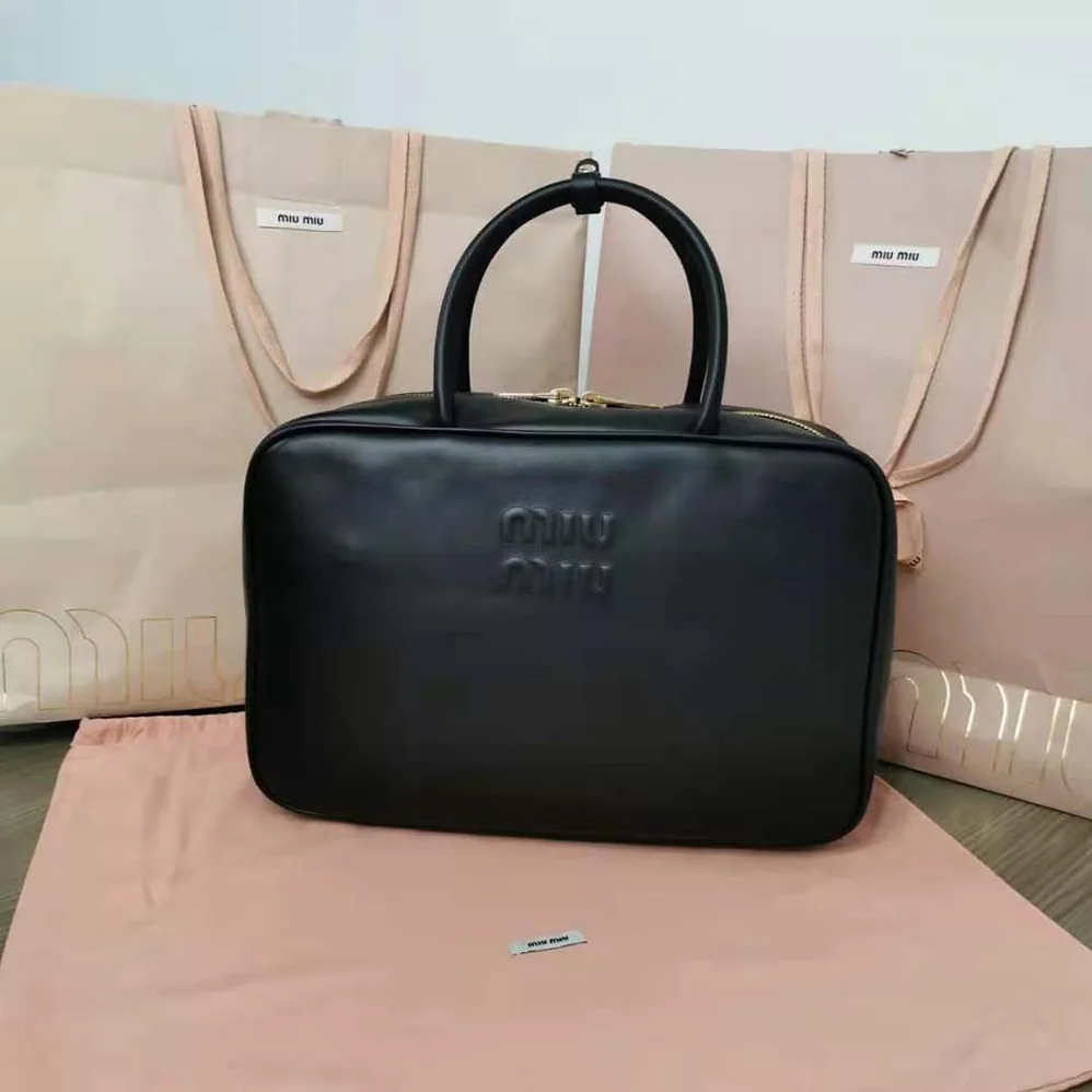 Miu Miu Leather Top-Handle Bag for Women in Black Miu Miu Leather Top-Handle Bag for Women in Black