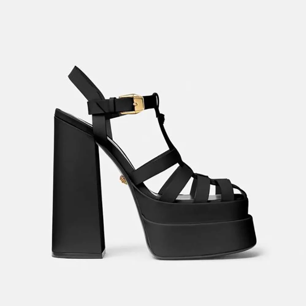 Versace La Medusa Platform Sandals in Calf Leather for Women in Black Versace La Medusa Platform Sandals in Calf Leather for Women in Black